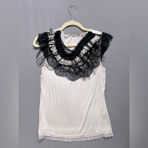 Elie Tahari Feather and Lace Dressy Tee